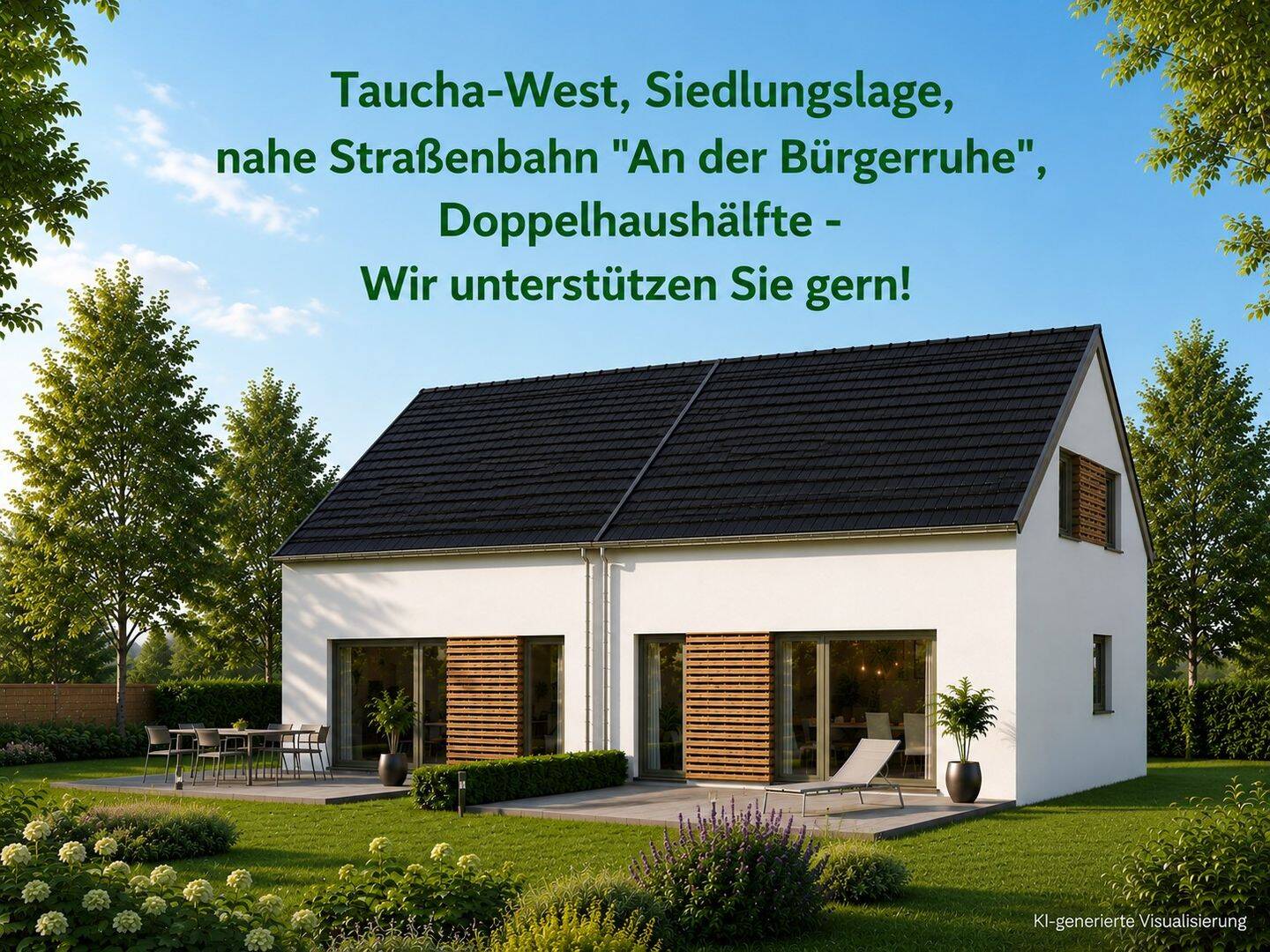 Taucha-West, Siedlungslage, nahe Straßenbahn „An der Bürgerrruhe“, Doppelhaushälfte – Wir unterstützen Sie gern!, 4425 Taucha