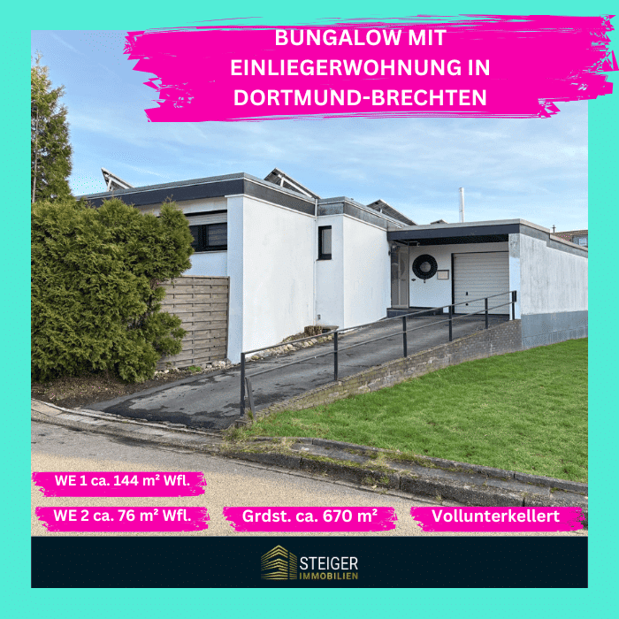 Bungalow mit 2 Wohnungen ca 218 m² Wohnfläche auf ca. 670 m² Kaufgrundstück, 44339 Dortmund