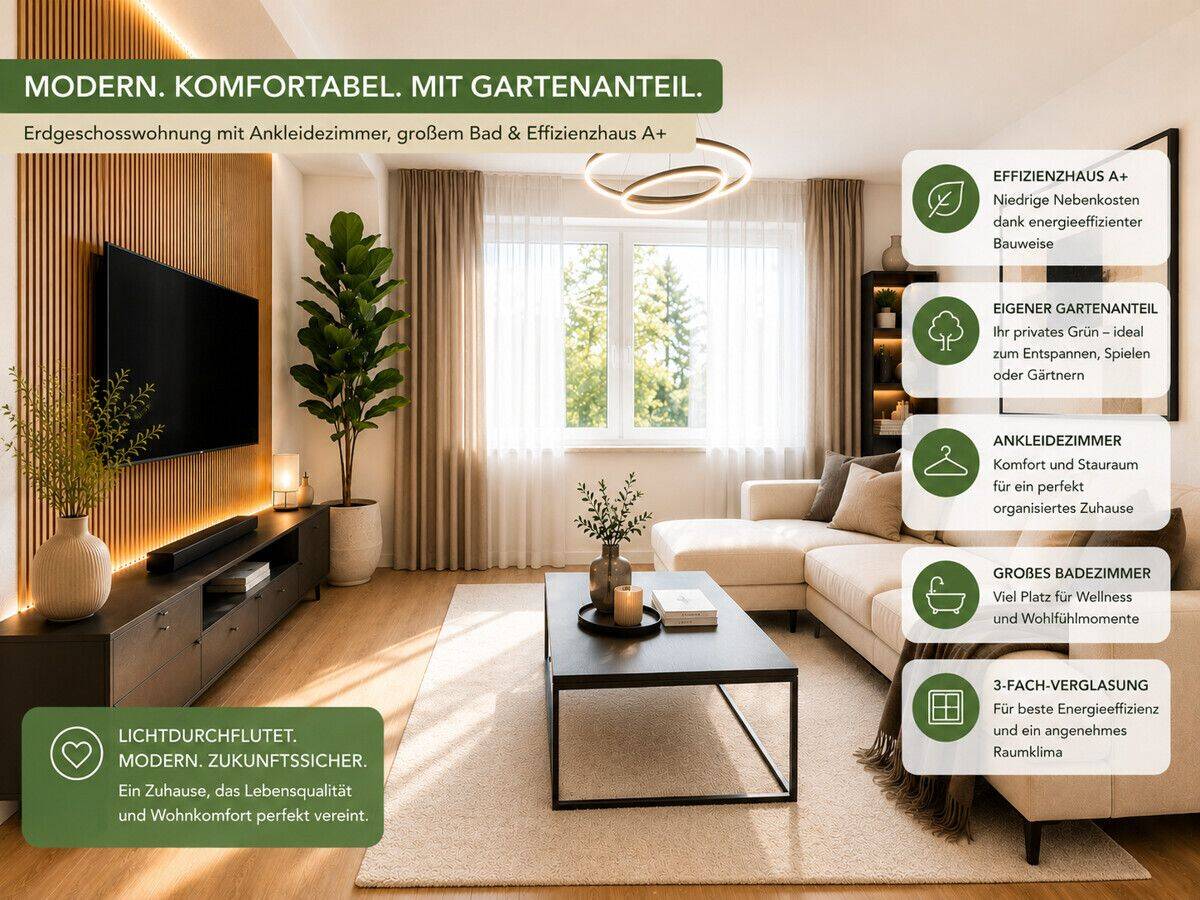 Energieeffiziente Erdgeschosswohnung (A+) mit Gartenanteil, Ankleidezimmer und großem Badezimmer, 30419 Hannover