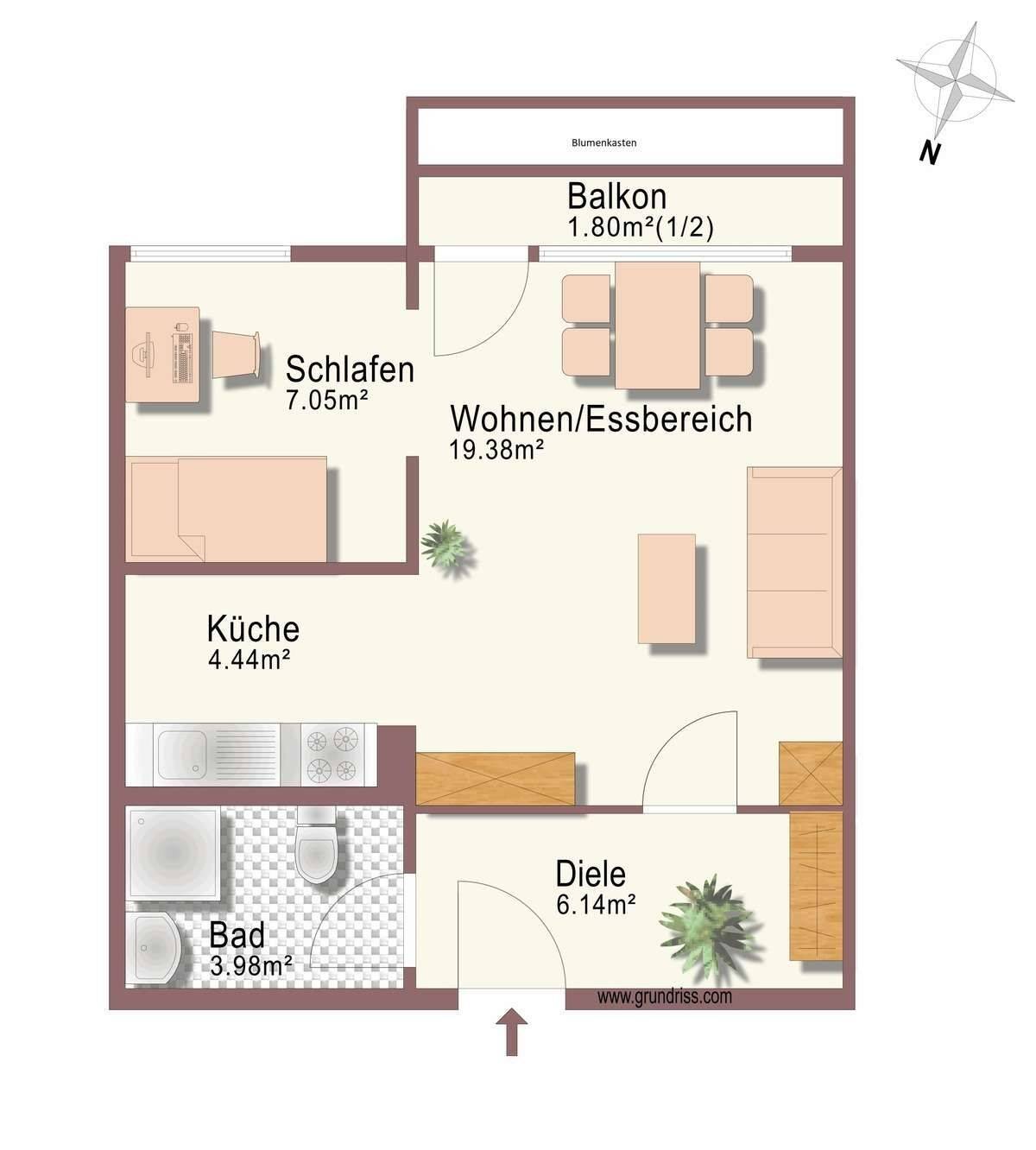 Helle 1,5-Zi.-Wohnung mit Südbalkon, für eine berufstätige Person, in 85521 Ottobrunn (Mchn. S 7), 85521 Ottobrunn