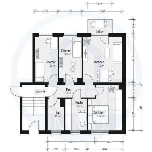Entspannt wohnen mit Ausblick – 4-Raum-Wohnung mit Balkon, 1594 Stauchitz