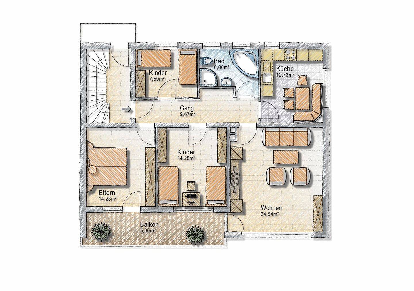 Sehr helle und freundliche 4-ZKB-Wohnung mit Balkon, Garage und Keller in Rinnenthal, 86316 Friedberg