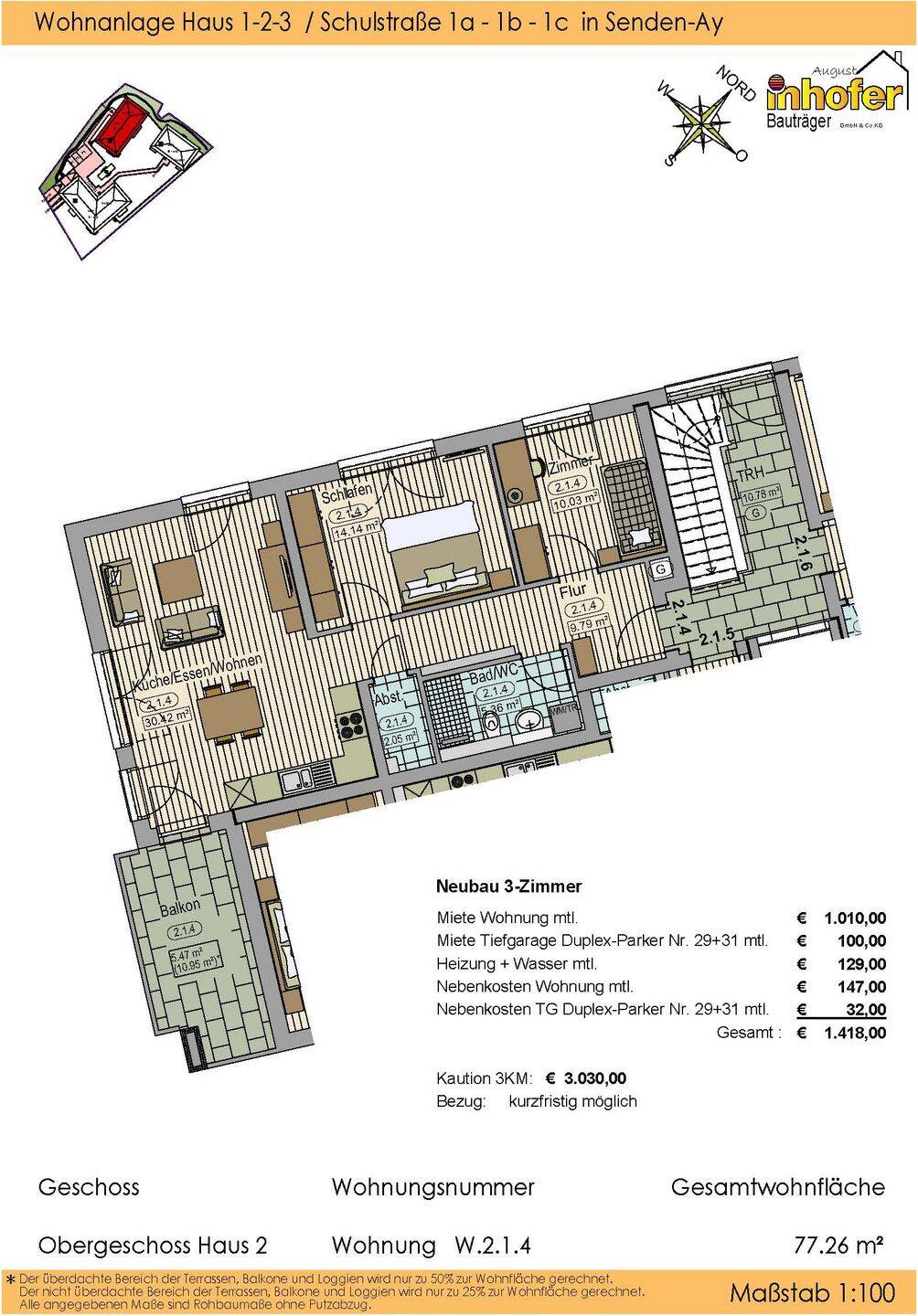 Neubauwohnanlage „le quartier ècole“ 3-Zimmer Wohnung, 89250 Senden