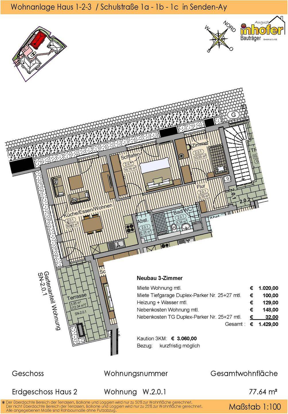 Neubauwohnanlage „le quartier ècole“ 3-Zimmer Erdgeschosswohnung mit Gartenanteil, 89250 Senden