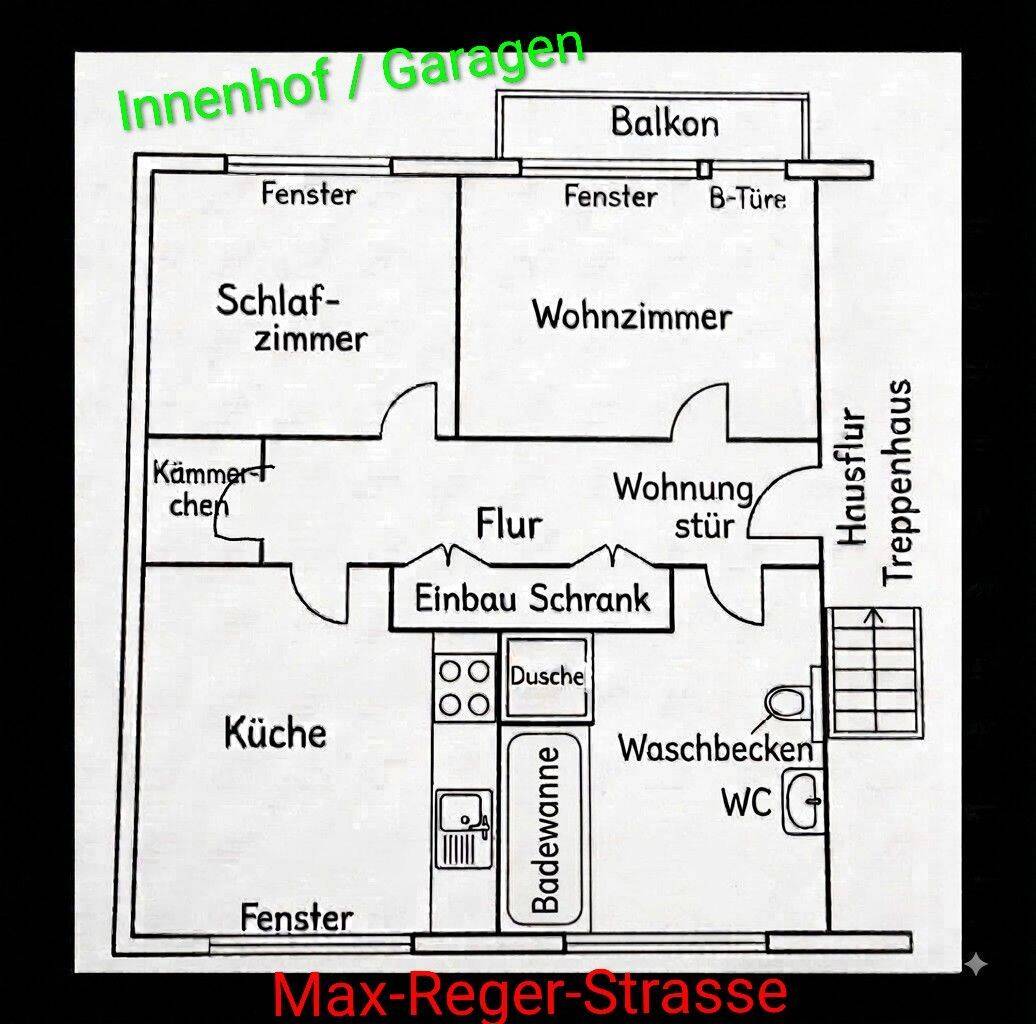 2-Zimmer-Wohnung mit großer Küche, Südbalkon & Tageslichtbad im Südviertel (Küche & Böden inkl.), 45128 Essen (Südostviertel Südviertel)