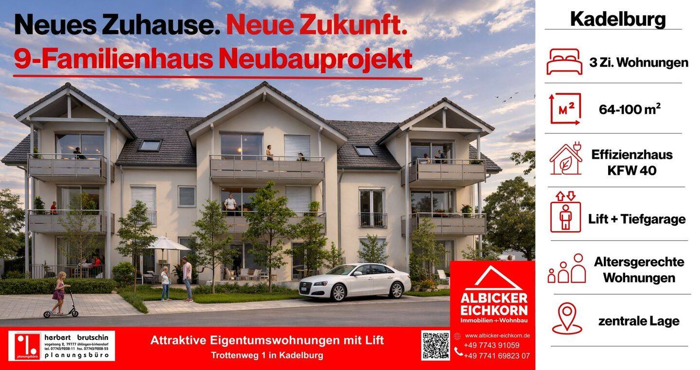 3 Zi. OG mit Balkon ca. 73 m² – Wohnung 5 – Trottenweg 1, 79790 Kadelburg- Neubau, 79790 Küssaberg