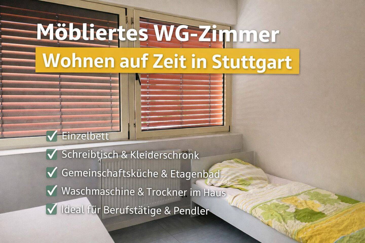 Stuttgart: Günstig übernachten – im möblierten Zimmer für Wohnen auf Zeit, 70327 Stuttgart