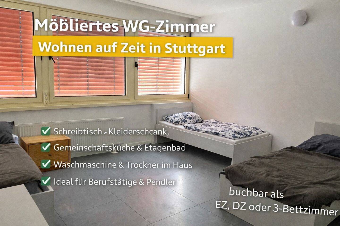 Möblierte Zimmer Stuttgart für Wohnen auf Zeit schon ab 1 Monat, 70327 Stuttgart