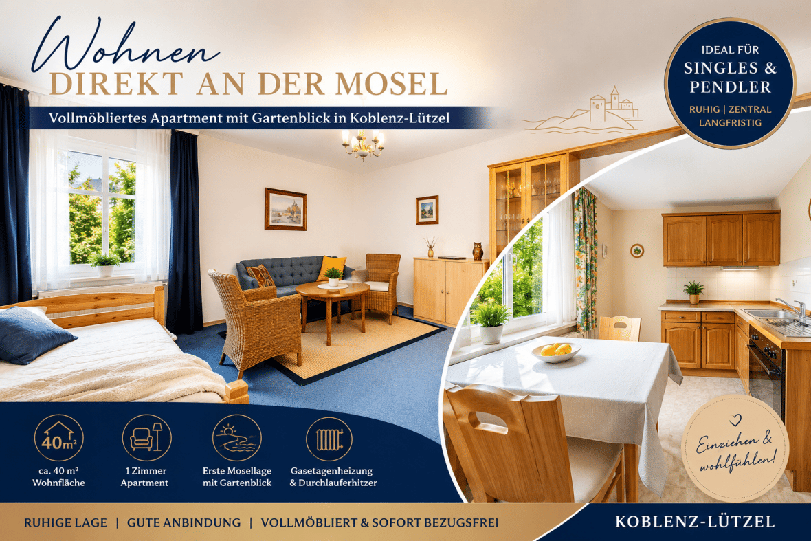 Gemütliches 1-Zimmer-Apartment mit Gartenblick in begehrter Mosellage, 56070 Koblenz
