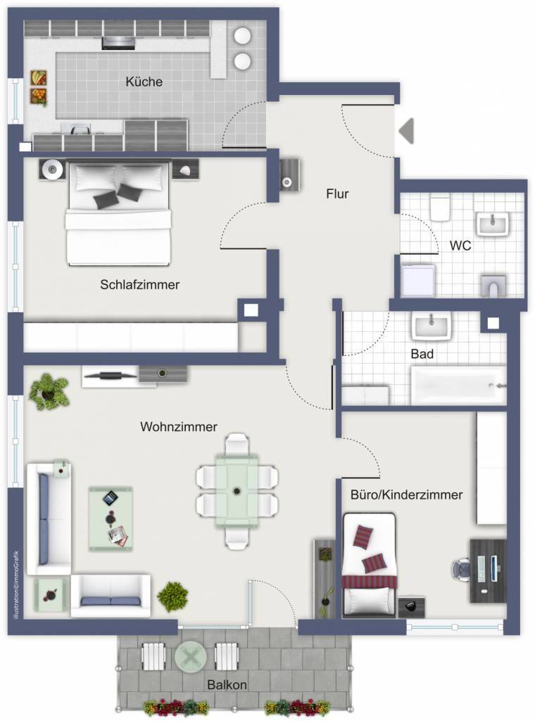 3 Zi.-Wohnung mit Einbauküche und Balkon- hell, gemütlich, geräumig, 70180 Stuttgart (Mitte Süd)
