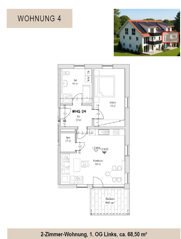 MÖBLIERTES NEUBAU- 2-Zimmer- APPARTMENT zwischen Mindelheim und Memmingen, 87754 Kammlach