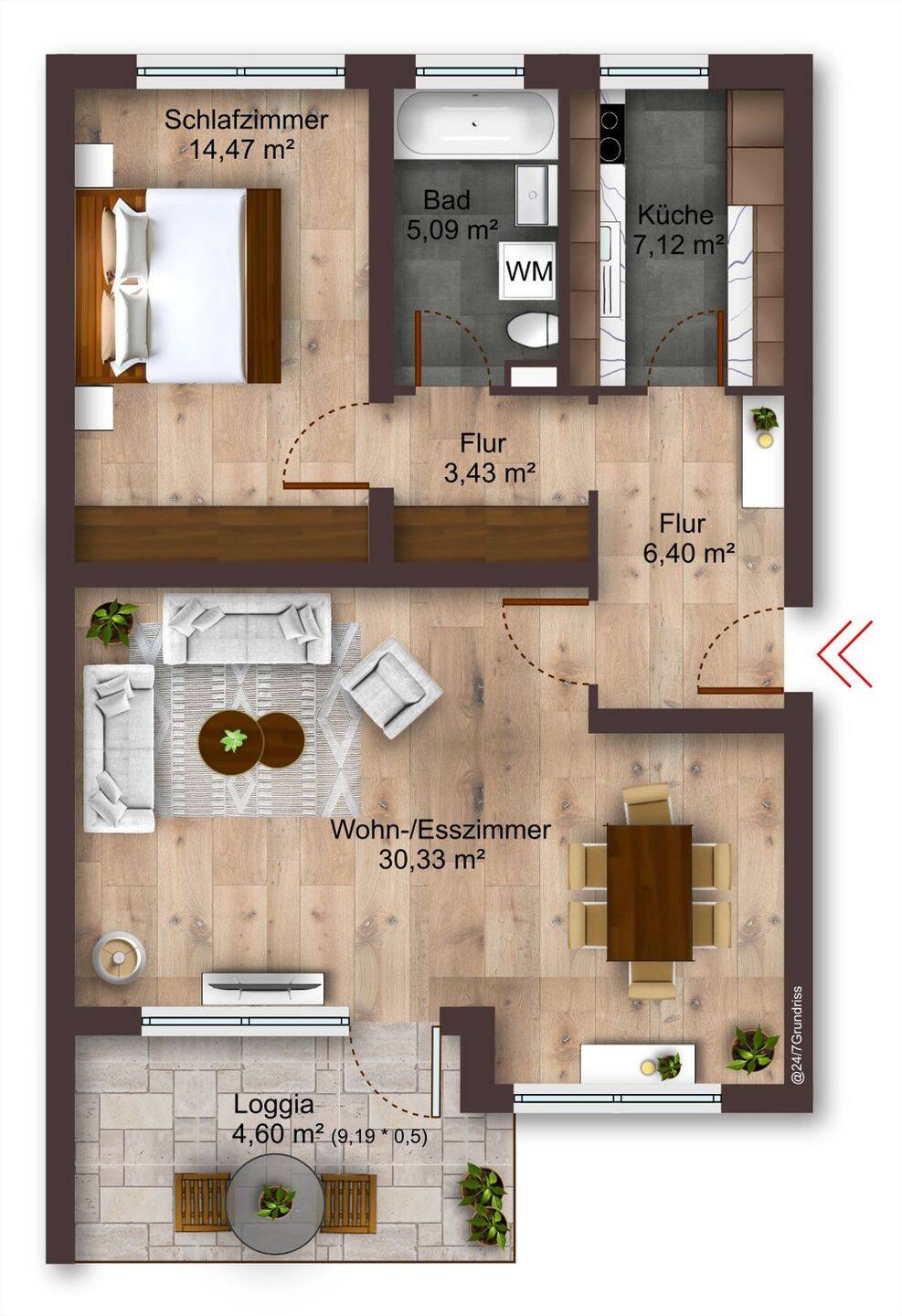 Wohnen am Waldrand: 2,5-Zimmer-Wohnung mit Loggia und Garage, 31139 Hildesheim
