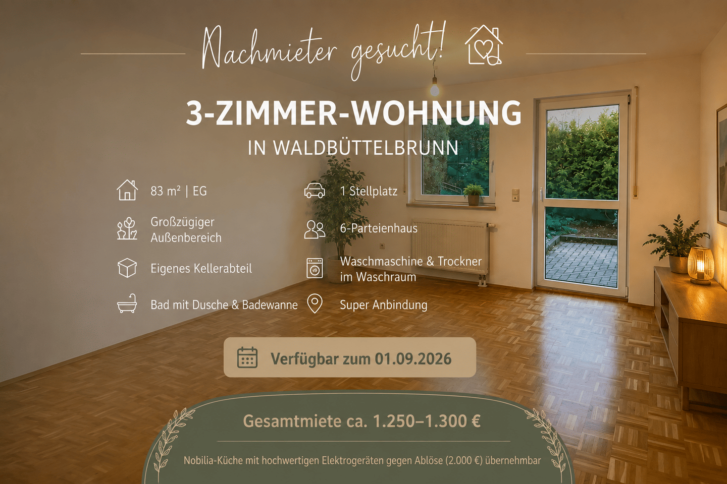 Erdgeschosswohnung mit großzügigem Außenbereich, 97297 Waldbüttelbrunn