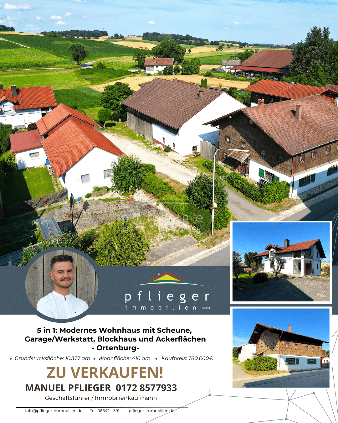 5 in 1: Modernes Wohnhaus mit Scheune, Garage/Werkstatt, Blockhaus und Ackerflächen, 94496 Ortenburg