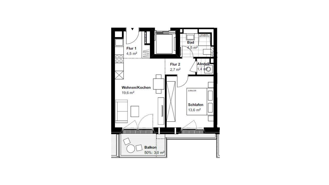 2-Zimmer-Wohnung mit Balkon