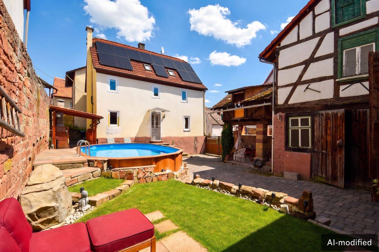 Modernisiertes Wohnhaus mit Pool, idyllischem Innenhof und vielseitigem Nebengebäude, 97903 Collenberg