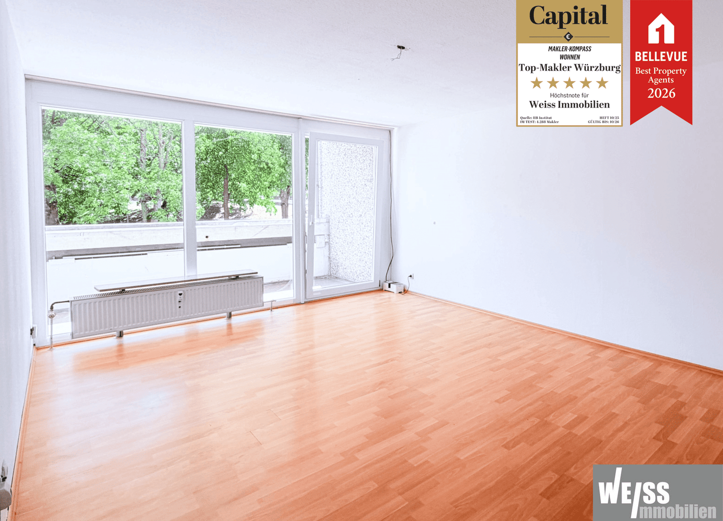 Leerstehende 2-Zimmer-Wohnung mit großzügigem Balkon und Stellplatz, 97078 Würzburg (Grombühl Lindleinsmühle Versbach)
