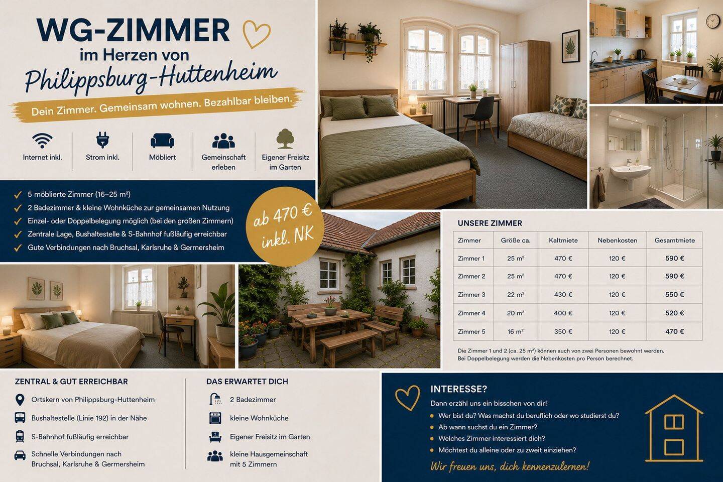 Möbliertes WG-Zimmer in Philippsburg-Huttenheim – 16 bis 25 m², 76661 Philippsburg