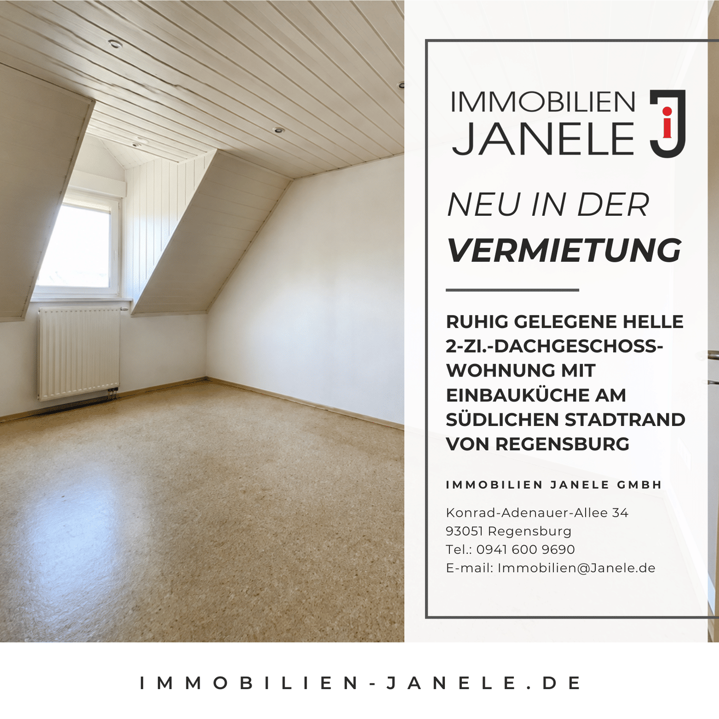 Ruhig gelegene helle 2-Zi.-Dachgeschosswohnung mit Einbauküche am südlichen Stadtrand von Regensburg, 93080 Pentling