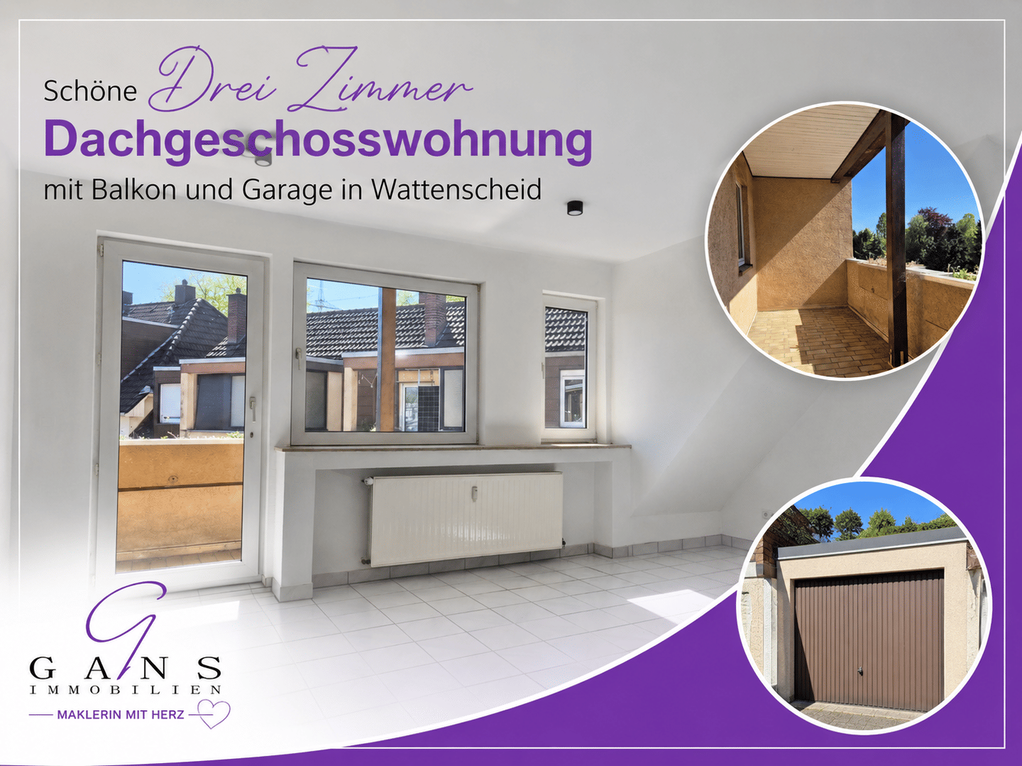 Gemütliche 3-Zimmer Dachgeschoss-Wohnung mit Balkon und Garage…
