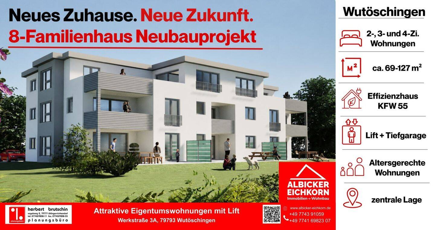 2 Zi. EG mit Terrasse ca. 69 m² – Wohnung 2 – Werkstraße 3a, 79793 Wutöschingen – Neubau, 79793 Wutöschingen