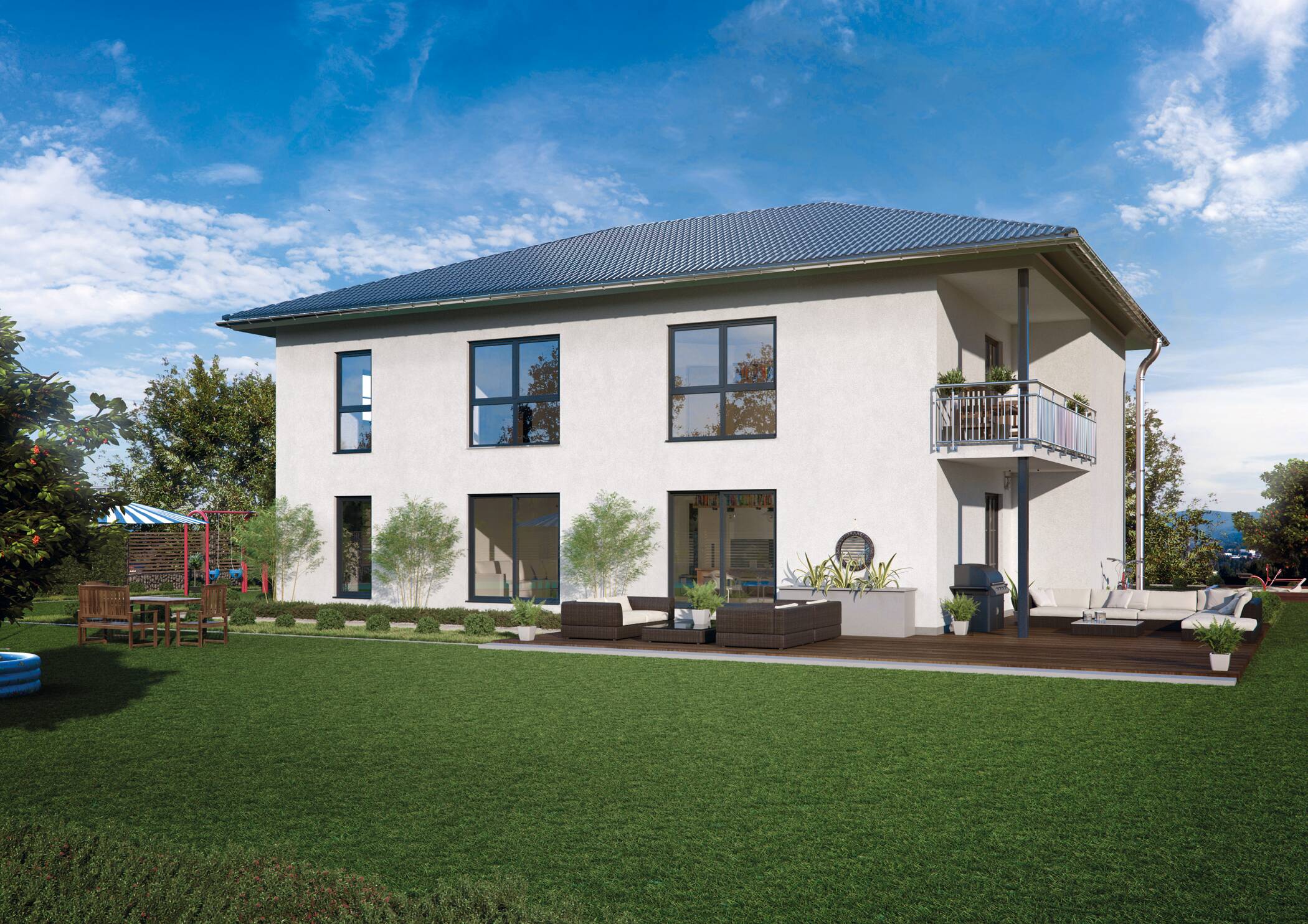 Elegante Stadtvilla mit sonnigem Privatgarten: KfW55-Neubau-Komfort trifft auf durchdachtes Design in Puschendorf, 90617 Puschendorf