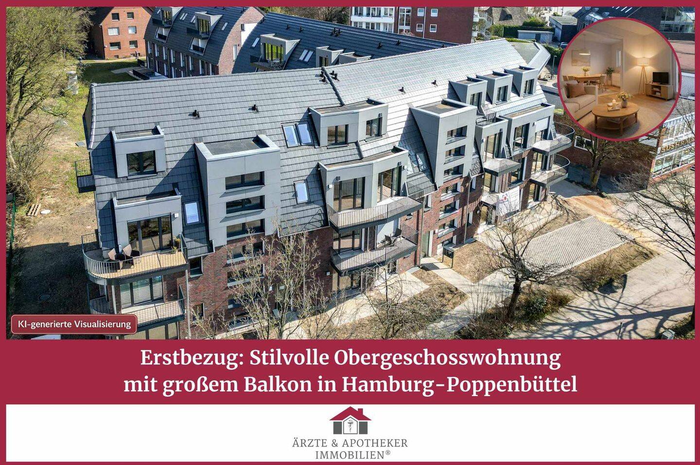 Erstbezug: Stilvolle Obergeschosswohnung mit großem Balkon in Hamburg-Poppenbüttel, 22399 Hamburg (Wandsbek Hummelsbüttel Lemsahl-Mellingstedt Poppenbüttel)