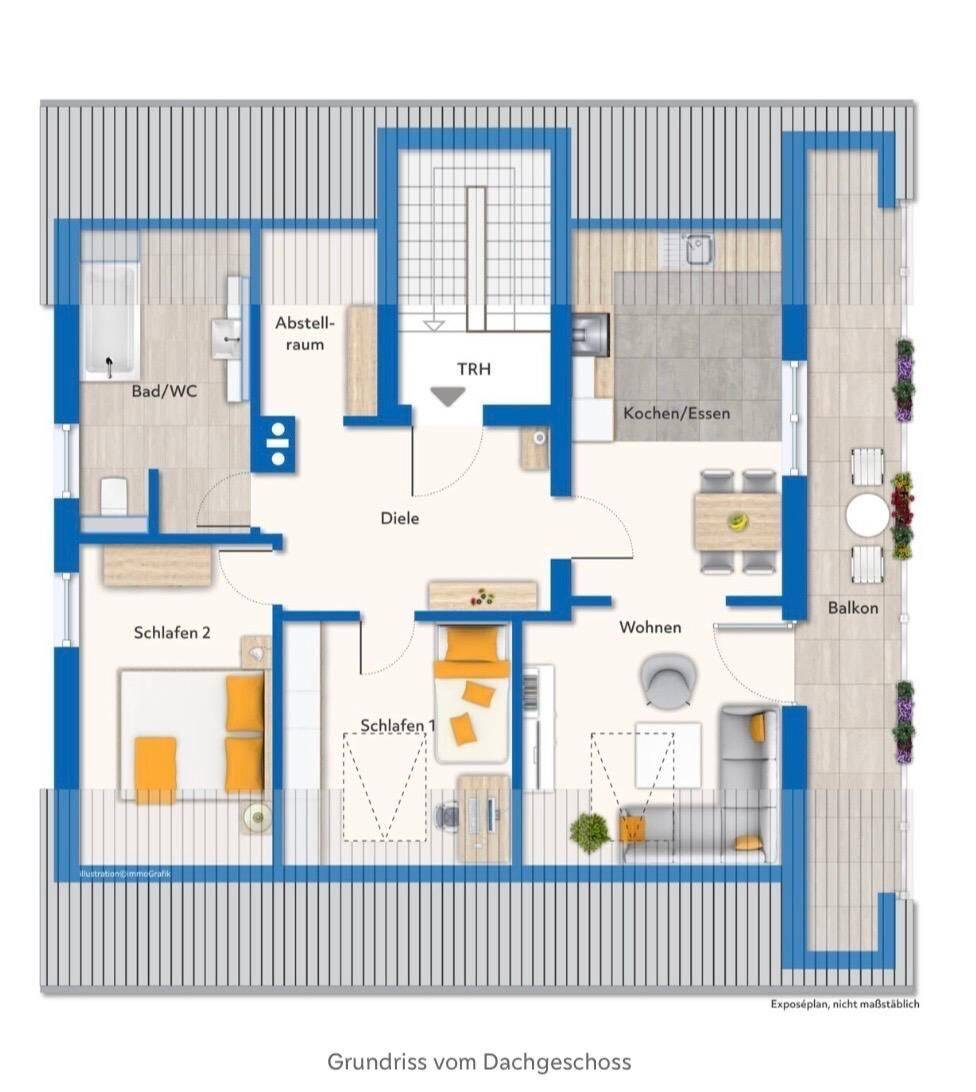 Helle 3-Zimmer-Dachgeschosswohnung mit großem Balkon & Garten in Dampfach zu vermieten, 97539 Wonfurt