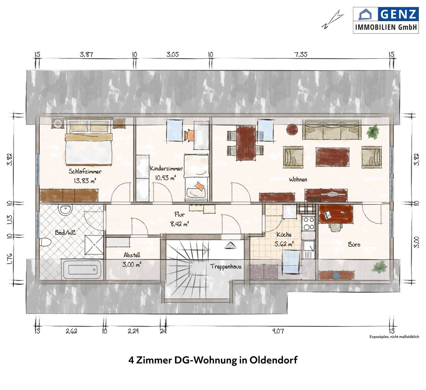 Vermietungsangebot für eine 4 Zimmer Wohnung, 1OG/DG, ca. 76,10 m² Wohnfläche in 21726 Oldendorf bei Stade, 21726 Oldendorf