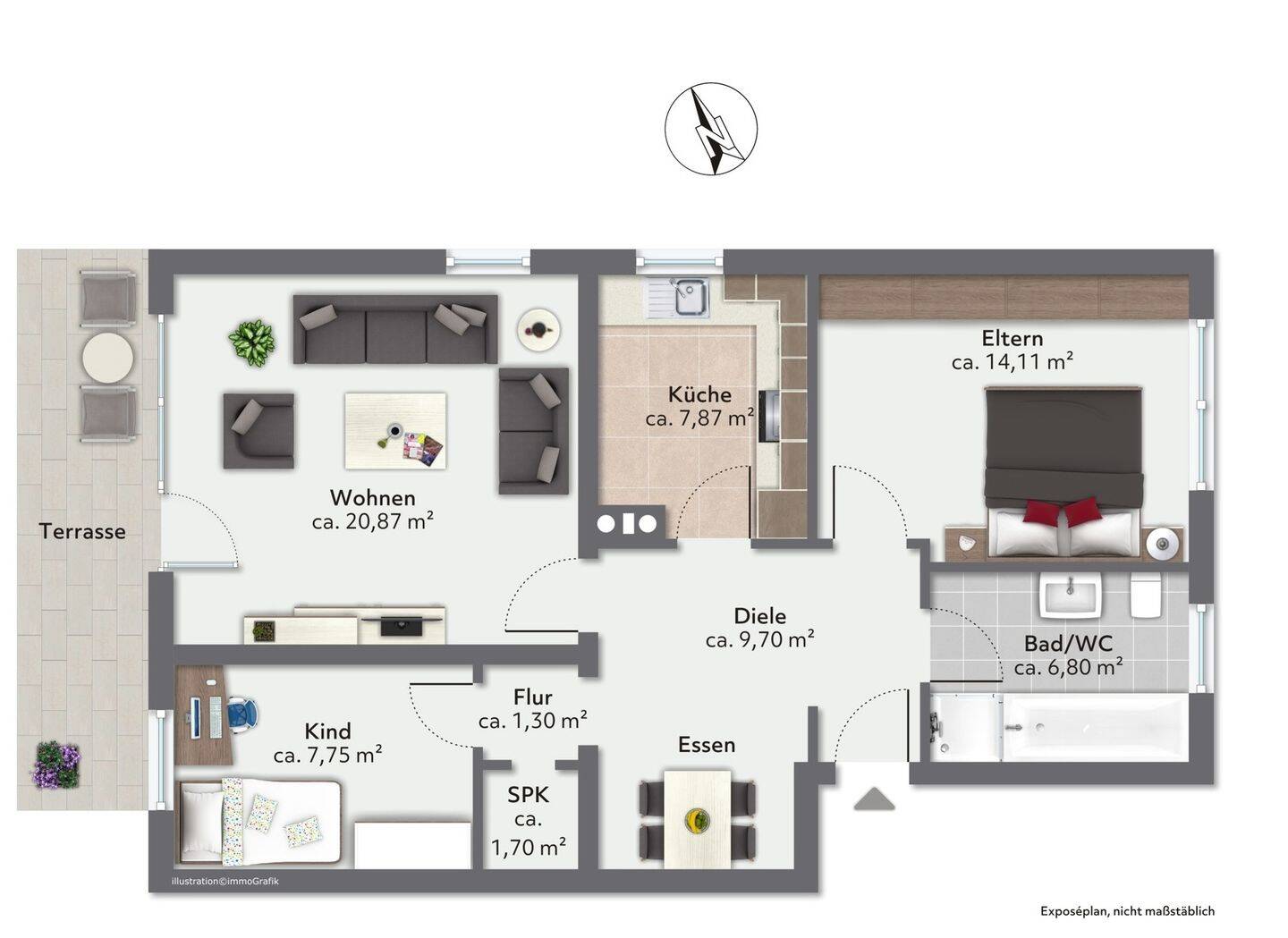 Wohnen mit Terrasse – attraktive 3-Zimmer-Erdgeschosswohnung mit Garage, 83109 Großkarolinenfeld