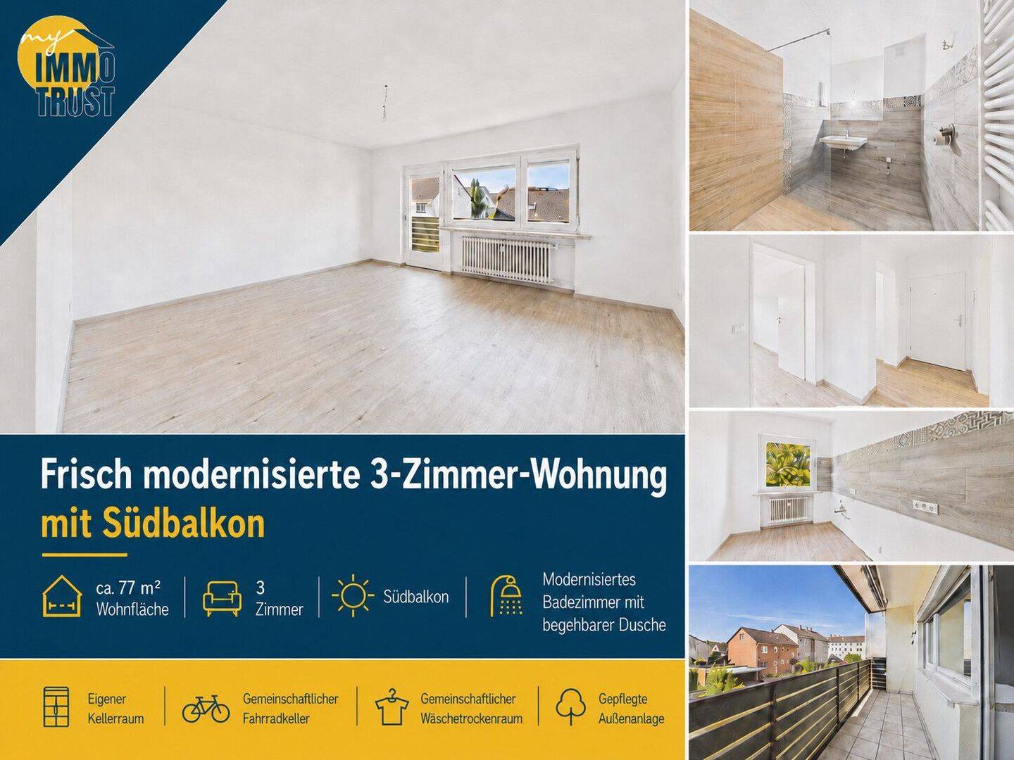 Frisch modernisierte 3-Zimmer-Wohnung + Süd-Balkon + saniertes Badezimmer, 30926 Seelze