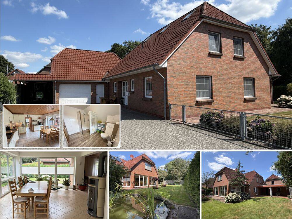GROSSE FAMILIE – GROSSES TRAUMHAUS! Carport+Garage+überd. Terrasse+massiver Wintergarten+Traumgarten mit idyllischem Teich, 26349 Jade