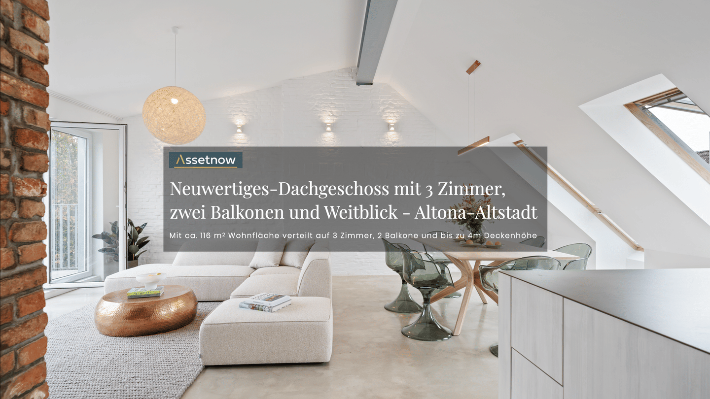 Neuwertiges-Dachgeschoss mit 3 Zimmer, zwei Balkonen und Weitblick in Altona-Altstadt, 22767 Hamburg (Altona Altona-Altstadt Ottensen Sankt Pauli Sternschanze)