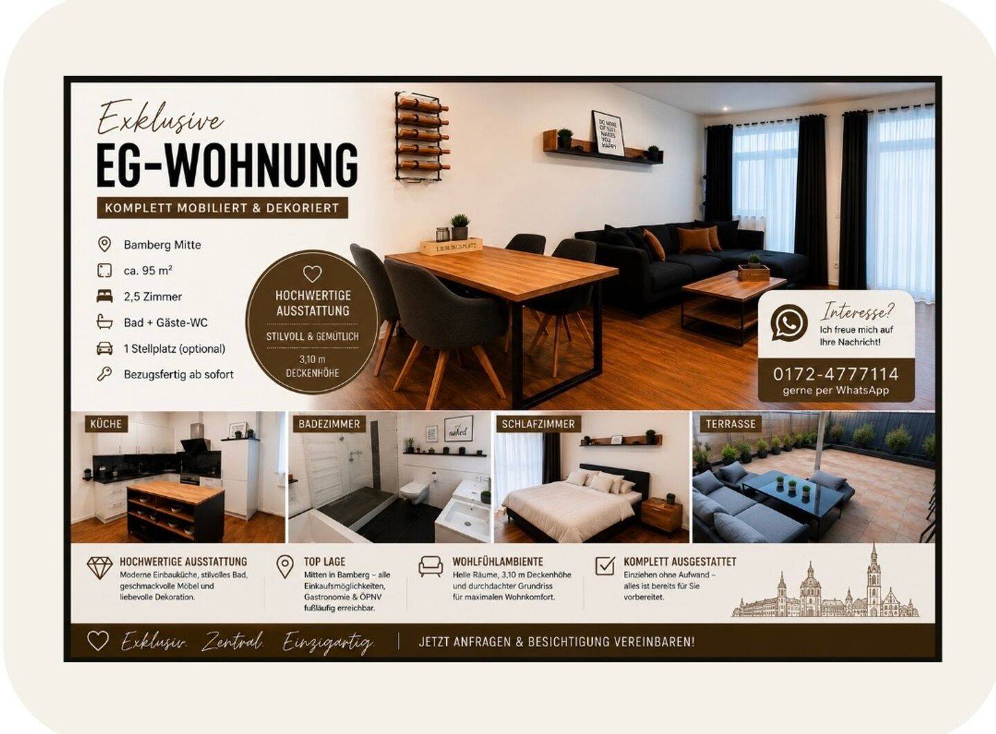 Moderne 2,5 Zimmer-Erdgeschosswohnung mit Terrasse in Bamberg zu vermieten, 96050 Bamberg (Bamberg)