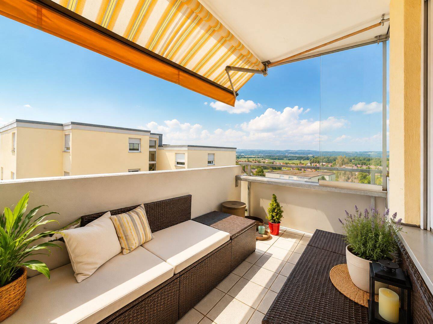 Lichtdurchflutete 4-Zimmer-Wohnung mit Panoramaausblick, zwei Balkonen und Garage in Baindt, 88255 Baindt
