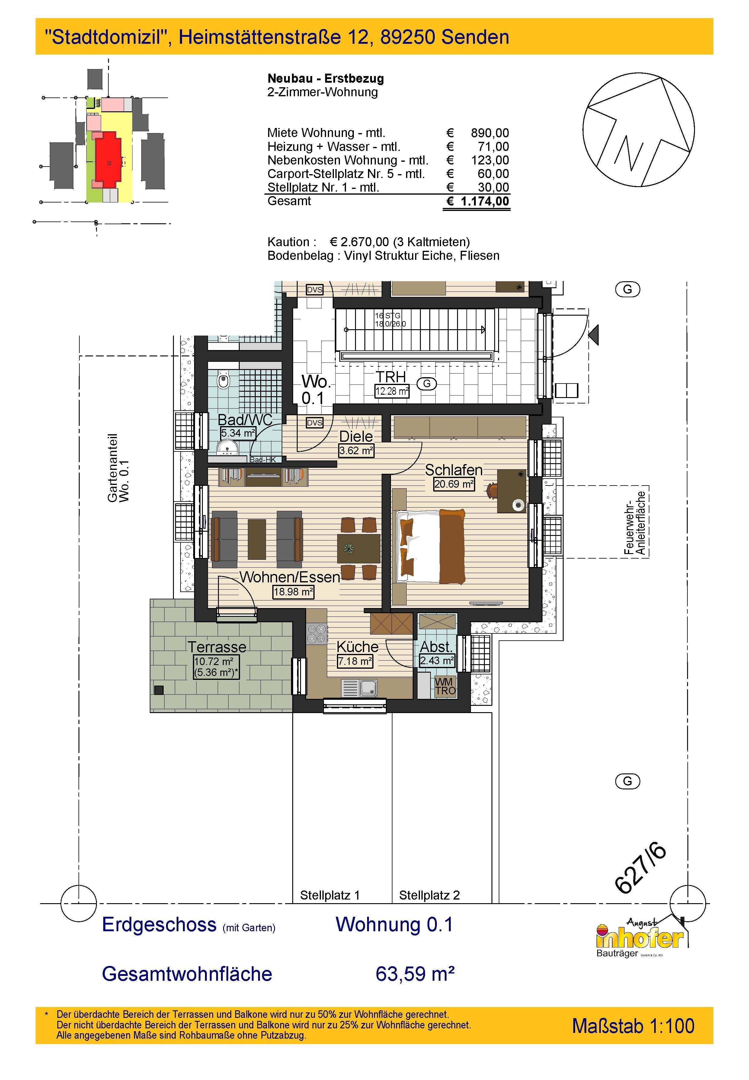 2-Zimmer-Wohnung mit Gartenanteil, zu vermieten, 89250 Senden