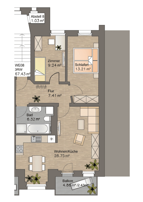 Familienfreundliche 3,5-Zimmer-Wohnung mit Balkon, 9130 Chemnitz (Hilbersdorf Sonnenberg Yorckgebiet Zentrum)