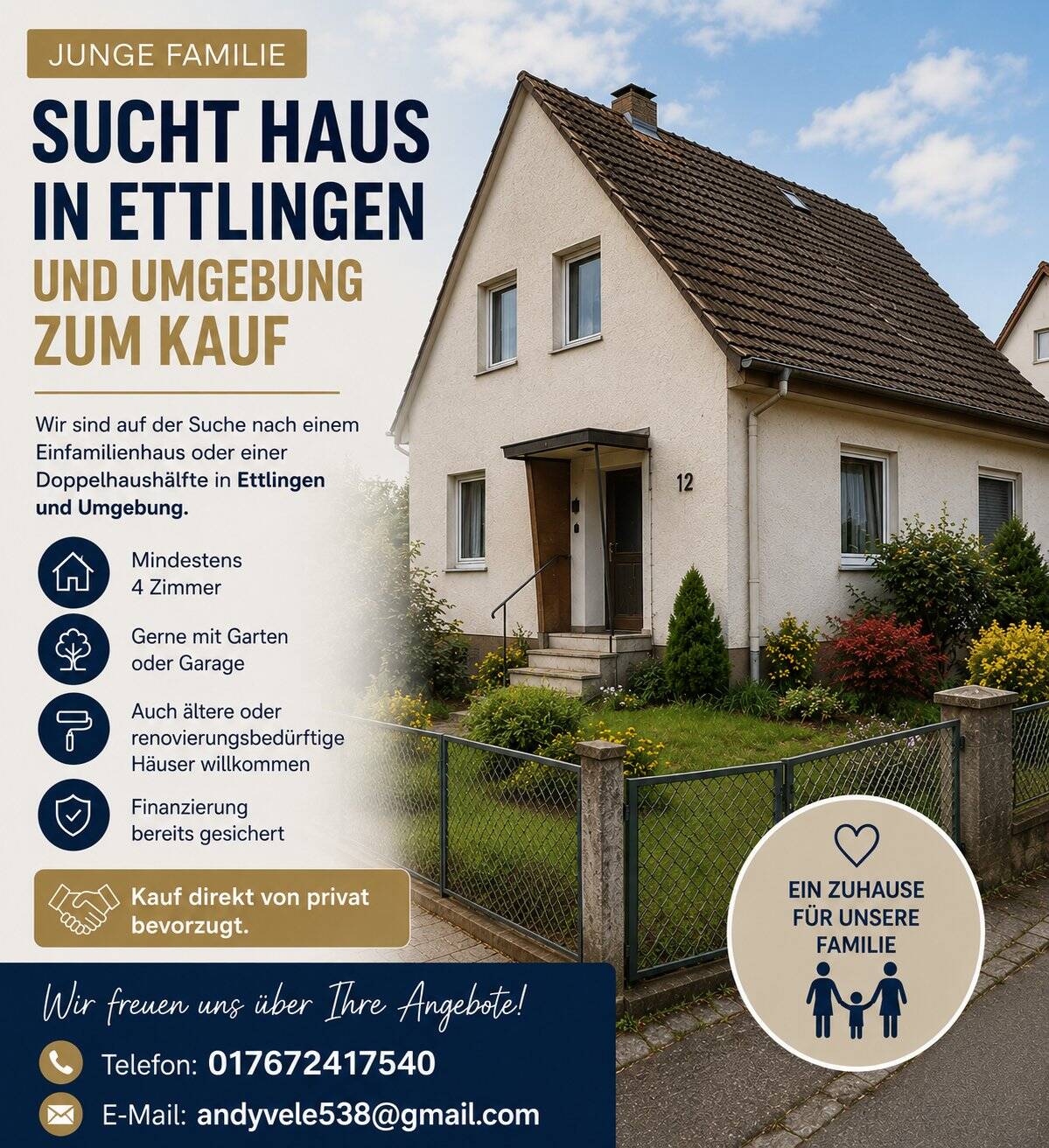 Junge Familie sucht Haus in Ettlingen und Umgebung., 76337 Waldbronn