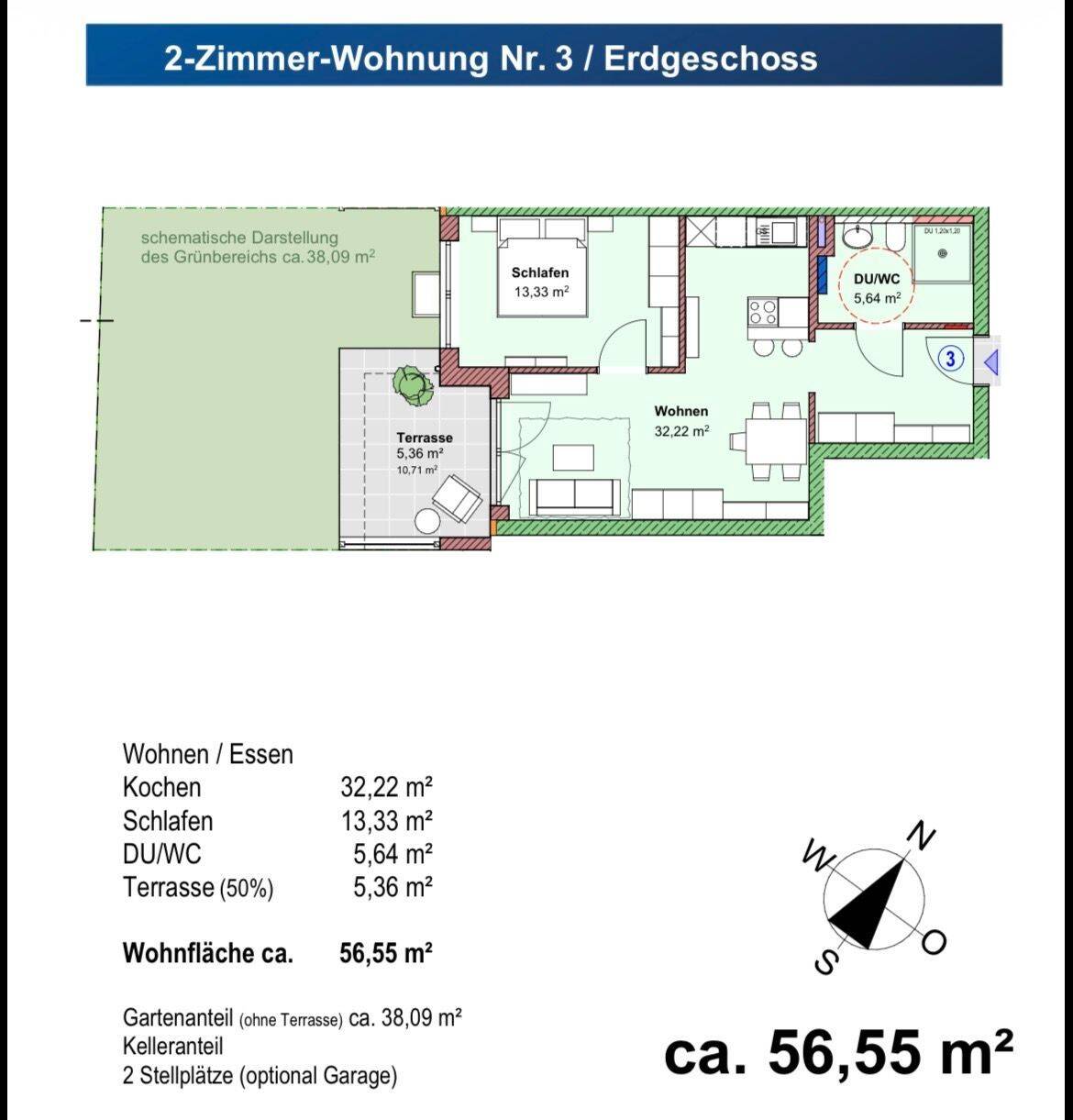 Neuvermietung/Erstbezug: 2-Zimmer-Wohnung – 56 qm – EG – eigener Garten – von privat, ohne Makler, 89287 Bellenberg
