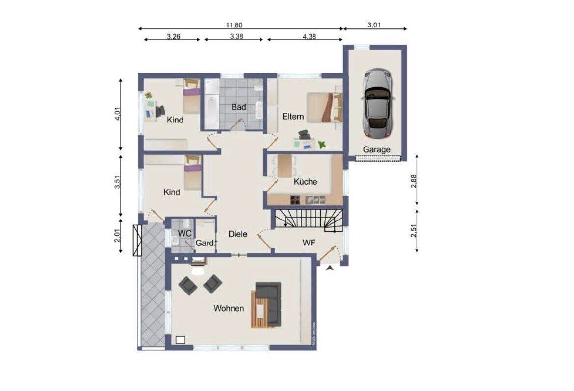 Vor den Toren Osnabrücks schöne energieeffiziente Luxus EG 4 Zi mit Garten & Garage in Lotte-Büren, 49504 Lotte