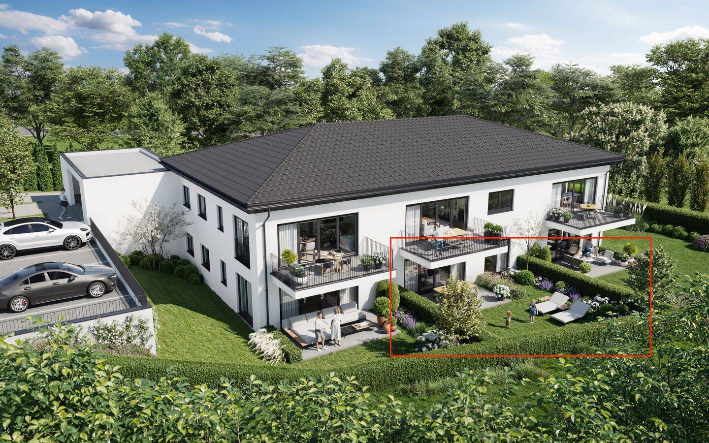 Erstbezug mit Garten: Moderne EG-Wohnung mit Klima, EBK & 2 Stellplätzen, 84098 Hohenthann