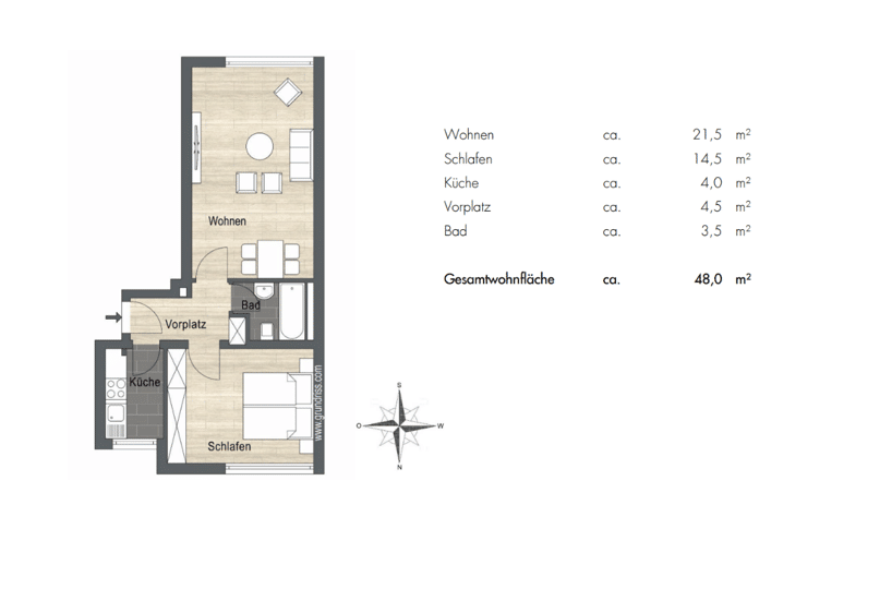 Mietwohnung, 2 Zimmer, 48 m², in München, 81477 München (Thalk. Obersendl.-Forsten-Fürstenr.-Solln)