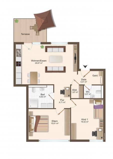 2015 umfangreich saniert – Helle ca. 85 m² große 3-Zimmerwohnung mit Balkon und TG-Stellplatz, 76437 Rastatt