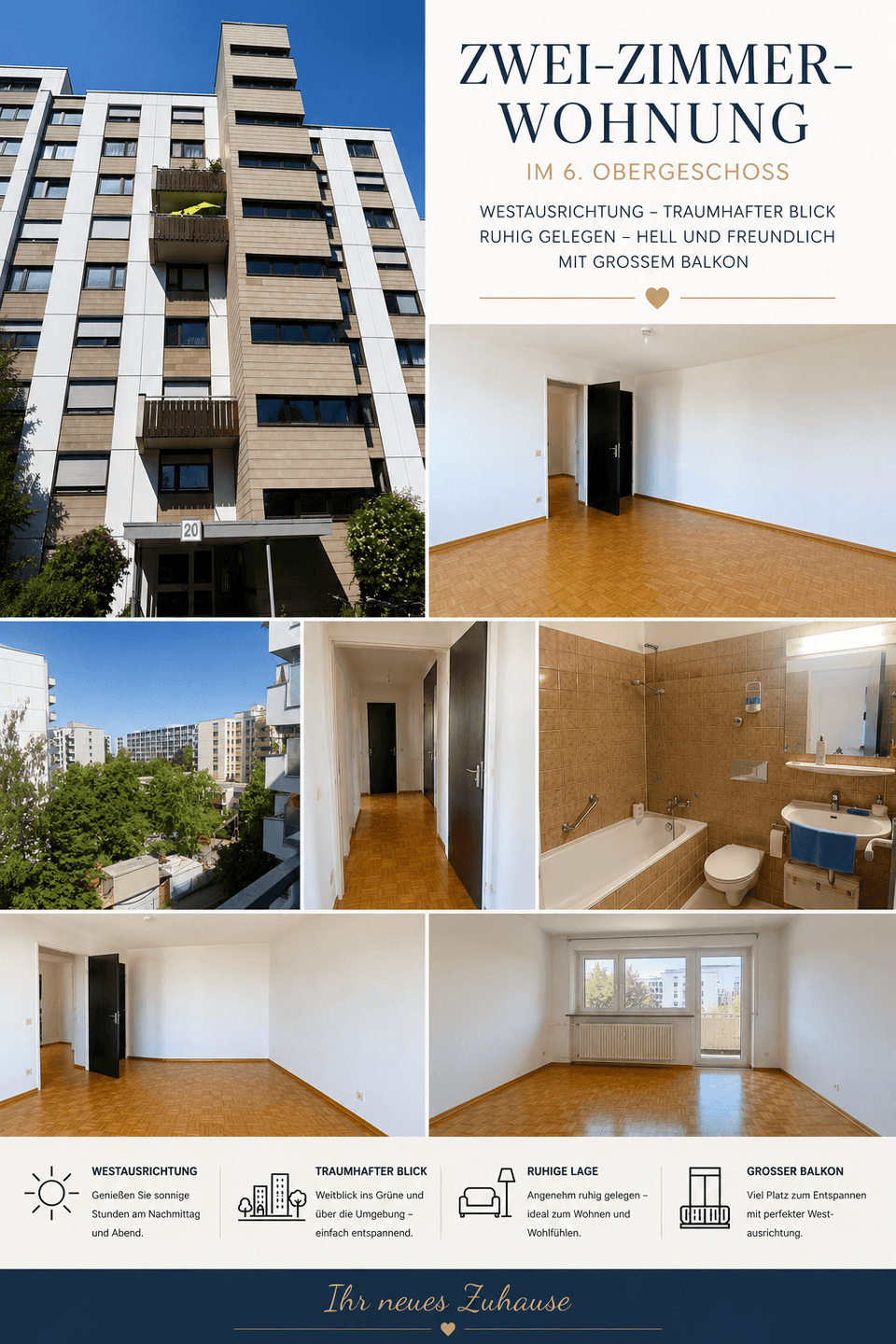 *** Toll geschnittene 2-Zimmer-Wohnung, ruhig, frei, 6.OG, großer Westbalkon, TG-Stellplatz ***, 81669 München (Au-Haidhausen Ramersdorf-Perlach)
