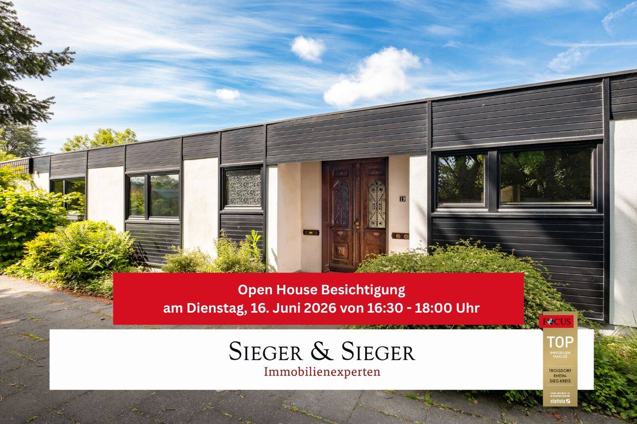 Wohnen mit Gartenidylle – lichtdurchfluteter Bungalow mit viel Raum und zwei Garagen, 53844 Troisdorf