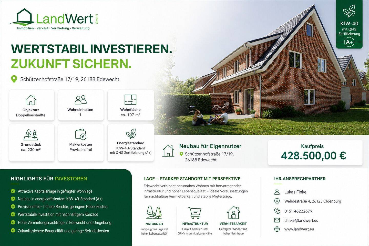 Für junge Familien! Neubau Doppelhaushälfte im Nachhaltigen KfW-40-Standard mit QNG Zertifizierung., 26188 Edewecht