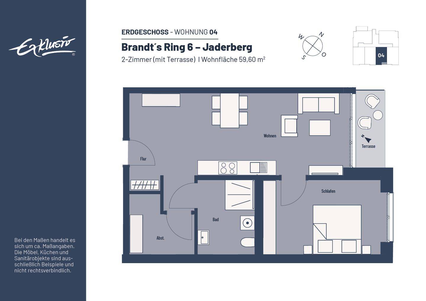 WBS erforderlich | 2-Zi.-Whg. mit Terrasse. Anfrage über: https://brandtsring.exklusiv-wohnbau.de, 26349 Jade