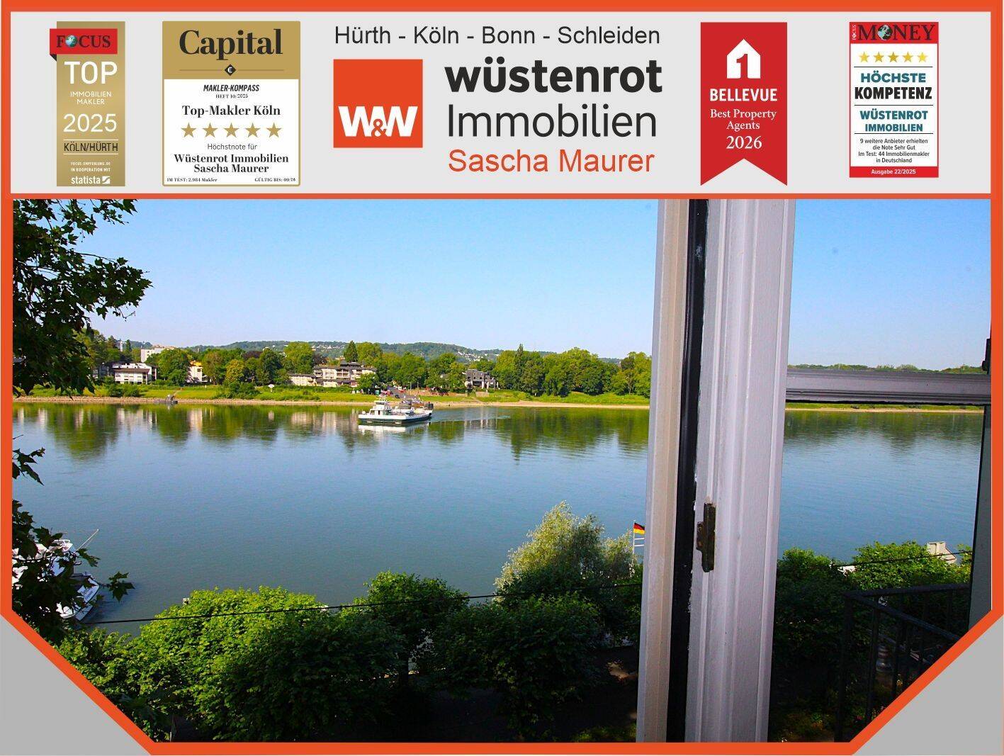 Erste Reihe Rheinblick! Sofort beziehbare zwei Zimmer mit kleinem Balkon, Stellplatz und Garage. TOP, 53639 Königswinter