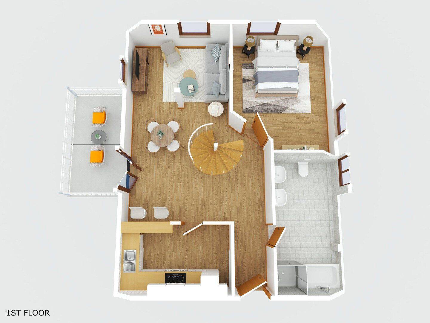 Helle 3-Zi.-Maisonette mit Empore, Balkon & Einbauküche in Schönebürg, 88477 Schwendi