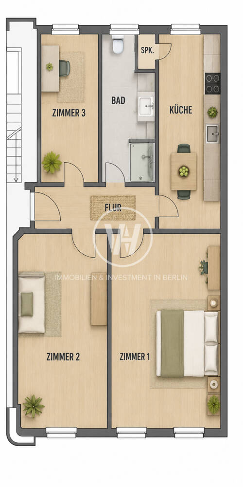 Bestes Wedding nahe TFH – 2,5 Zimmer, Küche, Bad – modernisiert – gut vermietet – provisionsfrei, 13353 Berlin (Mitte Charlottenburg-Nord Gesundbrunnen Tiergarten Wedding)